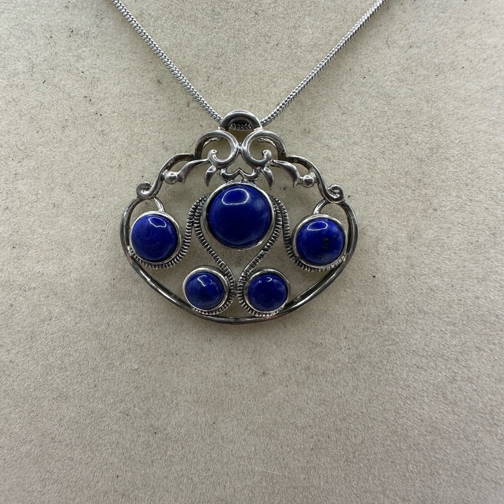 Lapis Lazuli Silver Pendant on Snake Chain - Picture 3 of 8